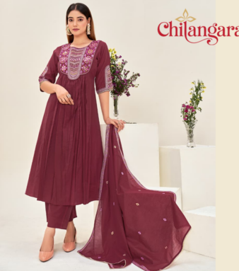 Burgundy 3-Piece Mirror Work Suit