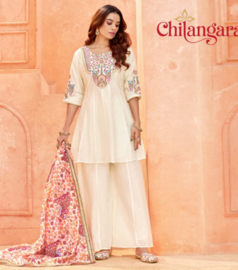 White 3-Piece Panel Cut Suit Set with Handwork & Floral Dupatta