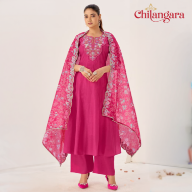 Shop this elegant purple and emerald green Anarkali set with embroidered yoke, handwork, and dupatta. Perfect festive wear in sizes M to XXL.