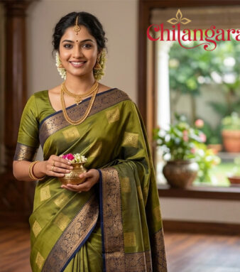 Olive green silk saree