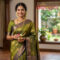 Olive green silk saree