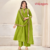 Parrot Green & Magenta Mul Chanderi 3-Piece Set with Anarkali Panel Cut Top