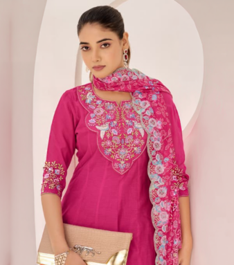 Shop this elegant purple and emerald green Anarkali set with embroidered yoke, handwork, and dupatta. Perfect festive wear in sizes M to XXL.