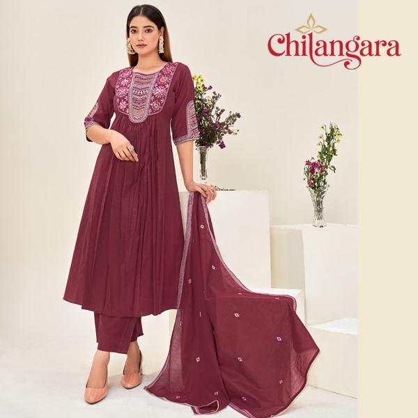 Burgundy 3-Piece Mirror Work Suit