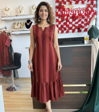 Ajrakh V-Neck Midi Dress for Women